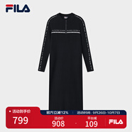 FILA 斐樂(lè )官方女子編織連衣裙2025冬新款修身半拉鏈連身毛衣長(cháng)裙 傳奇藍-NV 2XL 180/96A/XXL