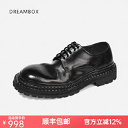 dreambox鈞博vibram耐磨厚底增高大頭德比鞋手工馬皮男士休閑皮鞋 黑色 43