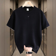 費(fèi)洛仕歐洲站輕奢高品質(zhì)潮流修身短袖羊毛衫男2025秋冬新款歐貨圓領(lǐng)毛衣 2503黑色 M (95-110斤)