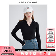 VEGA CHANG針織衫女長袖2025秋冬新款韓版顯瘦氣質(zhì)polo針織打底衫 佰搭黑 M