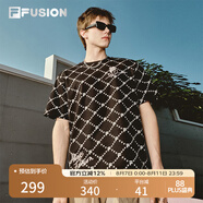 FILA FUSION斐樂潮牌情侶款針織短袖衫2025春新款休閑寬松純棉T恤 正黑色-BK L （175/96A/L）