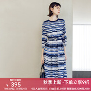顏域七分袖條紋連衣裙女裝2024新款時(shí)尚簡(jiǎn)約連身裙中長(zhǎng)款圓領(lǐng)裙子 藍(lán)條 XXL/44