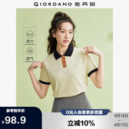 佐丹奴短袖Polo衫女減齡撞色彈力珠地布翻領(lǐng)短袖上衣05314394