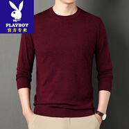 花花公子（PLAYBOY）男士高端品牌羊毛衫男士秋冬款針織衫圓領(lǐng)薄款毛衣長(cháng)袖T恤衛生衣 1818酒紅 M 165建議100-115斤