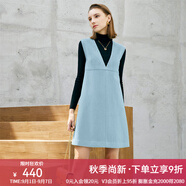 顏域V領(lǐng)無(wú)袖毛呢連衣裙女2025新款冬時(shí)尚寬松氣質(zhì)呢子裙子 淺藍(lán) L/40