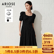 艾諾絲雅詩(shī)【商場(chǎng)同款】夏季新品通勤全棉提花方領(lǐng)泡泡袖連衣裙30529018 黑色 L