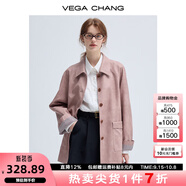 VEGA CHANG皮衣女款2025年新款春秋美式復古中長款PU皮外套 橡皮粉 M