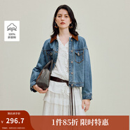 茵曼（INMAN）章若楠同款復(fù)古休閑短款牛仔外套長袖上衣 牛仔藍-18538234 M