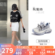 駱駝（CAMEL）【銀月】老爹鞋女撞色厚底休閑鞋 L24A255753W 灰/藍/白(透網(wǎng)) 39