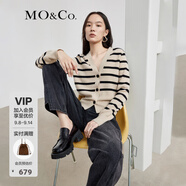 MO&Co.【綿羊毛×山羊絨】小香風(fēng)針織衫條紋短款千金針織開(kāi)衫摩安珂 杏黑條-第1批 S 160