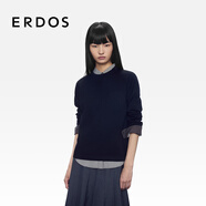 ERDOS【精紡】25秋冬圓領(lǐng)裝飾虛提寬松休閑上衣女套衫針織衫 黑 S 160/80A