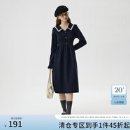 范思藍恩學院風海軍領(lǐng)針織連衣裙女冬季2024新款內(nèi)搭中長款裙子 藏青 XL