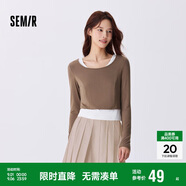森馬長袖T恤女短款上衣顯瘦純色背心春秋緊身兩件套107624101002