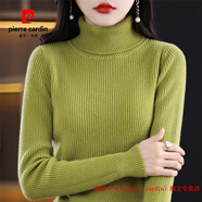 皮爾卡丹（pierre cardin）斷碼撿漏配大衣高領(lǐng)毛衣女2025冬季修身加厚內(nèi)搭羊毛衫針織打底衫 秋香綠 S 80-95