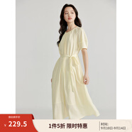 茵曼（INMAN）法式圓弧領(lǐng)萊賽爾醋酸醋纖女裝連衣裙2025夏季新品燈籠袖A字裙子 淺梨花黃 S