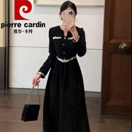 皮爾卡丹（pierre cardin）長(cháng)袖連衣裙有里布小香風(fēng)顯瘦設計感氣質(zhì)法式名媛連衣裙女時(shí)尚顯瘦 黑色長(cháng)款 XL 120-130斤