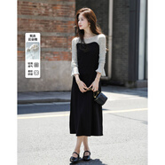 mt【拼接假兩件】秋季韓風(fēng)撞色云朵棉氣質(zhì)舒彈收腰針織連衣裙女長(cháng)款