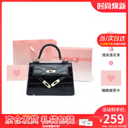 viney包包女包牛皮凱莉包品牌斜挎包輕奢生日禮物送女友老婆 黑色【奧斯汀定制禮盒】高級感