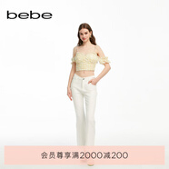 bebe夏季系列女士氣質(zhì)鏤空微喇修身長款牛仔褲211001 本白 L