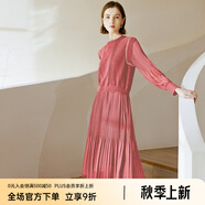 顏域黑色連衣裙春冬季女裝2024年新款顯瘦連身裙針織假兩件百褶裙 粉色（加厚） M/38