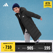 adidas 500蓬長款保暖鴨絨羽絨服男大童兒童阿迪達斯官方輕運動 黑色   110