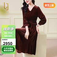 OLJ國際高檔品牌真絲絲絨連衣裙女2025年春秋新款時(shí)尚顯瘦桑蠶絲裙子 焦糖色 M [適合105-115]斤