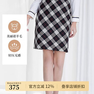 SCOFIELD【美麗諾羊毛】女復古高腰格子裙包臀裙羊毛100%半身裙 黑色 L 170