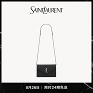 YSL圣羅蘭【禮物】女士CASSANDRE ENVELOPE粒面皮革鏈條錢包 黑色銀鏈 U