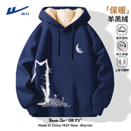 回力衛衣男春季新款連帽衫男女情侶款ins風(fēng)貓咪青少年帶帽外套上衣服 【重磅羊羔絨】藏青(月下貓胸標_月下貓右下標) XL /180(建議140斤-160斤左右)