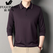 富貴鳥（FUGUINIAO）長袖T恤男士春季商務休閑免燙polo衫中年爸爸翻領透氣打底t 深紫紅 M