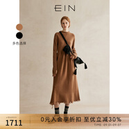 EIN言美拉德慵懶風(fēng)綿羊毛流蘇毛邊半高領(lǐng)針織連衣裙2024秋新款 咖色 S