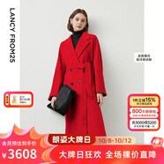 朗姿【尖貨補單】純羊毛法式收腰中長(cháng)款毛呢外套大衣女西裝領(lǐng)冬季新款 中國紅 M