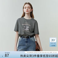 范思藍(lán)恩夏季縫紉機(jī)印花短袖t恤女春夏新款韓版寬松短袖上衣女T恤 煙灰色 S