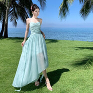 MOKITOUL國際高級感氛圍感拉滿(mǎn)的蝴蝶結綁帶長(cháng)裙海邊拍照的度假仙氣掛頸不 薄荷綠 L