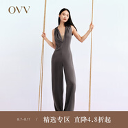 OVV2023春夏新款女裝醋酸舒適透氣收腰無(wú)袖掛脖垂墜褲 紫灰凈色02 XL