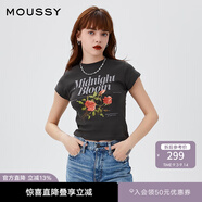 moussy 【熱銷爆款】甜美字母花卉印花修身短袖T恤028ISQ90-4211 021淺黑色 均碼