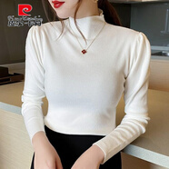 皮爾卡丹（pierre cardin）半高領(lǐng)泡泡袖長袖針織衫女2025秋冬季新款修身打底衫洋氣內(nèi)搭上衣 白色  S 【80-95斤】