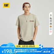 CAT卡特新品男戶外休閑工藝LOGO印花全棉舒適寬松美式短 淺卡其色 XL