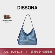 DISSONA【七夕送禮】迪桑娜女包幸運錦囊hobo包老花包單肩手提包情侶通勤 牛仔色-大號（肩帶可調(diào)節(jié)）