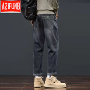 A 21 FUNB2025新款牛仔褲男寬松直筒潮流時(shí)尚秋冬錐形褲休閑冬季保暖褲 黑灰2699 28