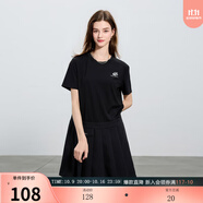 伊布都（ibudu）2025夏季新款假兩件百褶裙休閑圓領(lǐng)短袖連衣裙短裙女 黑色 M 160/84A