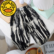 G.DUCKKIDS女童褲子夏季韓版哈倫褲薄款時(shí)尚百搭的 韓版哈倫褲-水墨畫(huà)黑白條 90