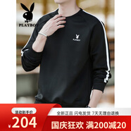 花花公子（PLAYBOY）長袖t恤男春秋季新款潮流休閑簡約衛(wèi)衣男士寬松圓 20172黑色 常規(guī) M