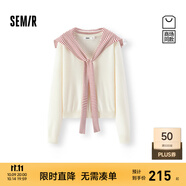 森馬（Semir）森馬商場(chǎng)同款|針織衫女秋條紋披肩V領(lǐng)短款毛衫2025新款文藝兩件套 珍珠白10201 XL