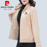 皮爾卡丹（pierre cardin）秋冬季搖粒絨外套女2025年新款開衫加絨衛(wèi)衣中年媽媽女裝夾克上衣 米杏 M 碼丨建議80-95斤