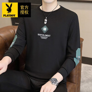 花花公子（PLAYBOY）男士薄款衛衣春秋新款圓領(lǐng)打底衫中青年時(shí)尚長(cháng)袖t恤衫百搭潮 黑色XQ9905【不加絨】 M