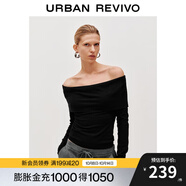 UR2025秋季新款女裝氣質(zhì)簡約一字領(lǐng)修身短款針織衫UWM950089 黑色 S