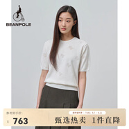 beanpole濱波  春夏新款女士BP鏤空組織圓領(lǐng)短袖套頭針織衫 象牙色 S 160/84A