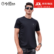 金利來（GOLDLION）休閑百搭戶外短袖上衣男含桑蠶絲短袖T恤男冰爽彈力抗皺圓領體恤 黑色 M 100-120斤