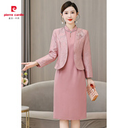 皮爾卡丹年輕媽媽禮服2025春秋季新款媽媽禮服洋氣喜婆婆婚宴裝平時(shí)可穿 粉套裝兩件套 L 大碼